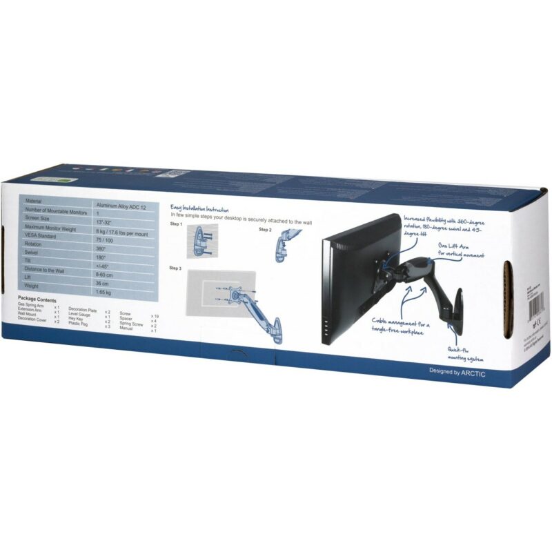 Wandhalterung für 1 Monitor bis 109cm 43" 8kg ARCTIC W1-3D black – Bild 6