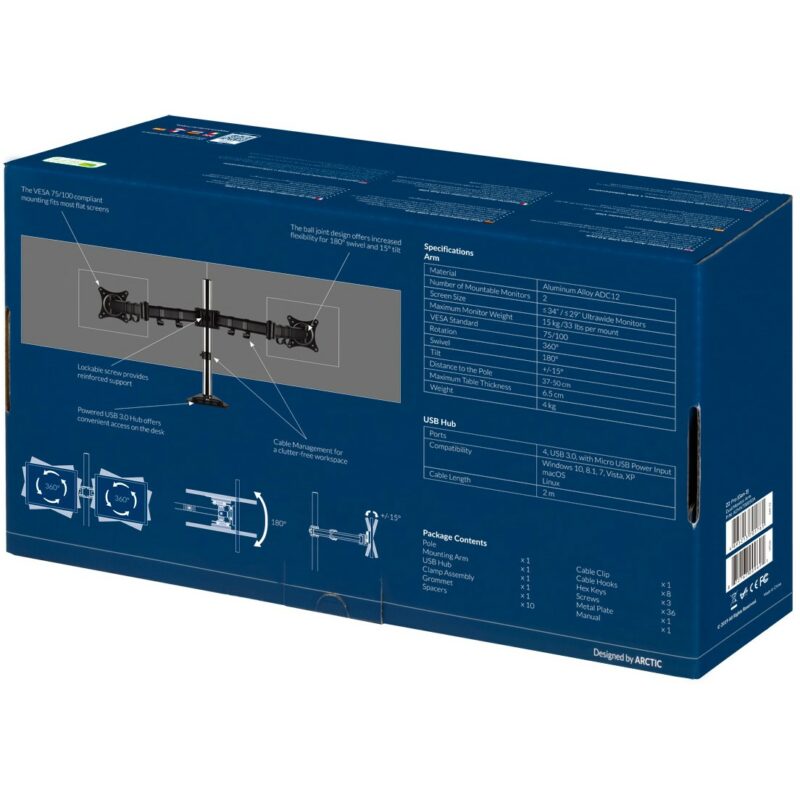 Tischhalterung für 2 Monitore bis 86cm 34" 15KG ARCTIC Z2 Pro (Gen3) – Bild 9
