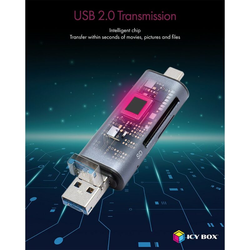CardReader USB SD/MicroSD (TF) USB 2.0 Card Reader mit Type-C & -A und OTG – Bild 8