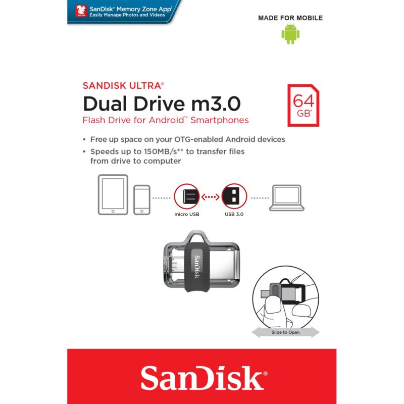"STICK 64GB SanDisk Ultra Dual USB3.0/microUSB 150MB/s Grey" – Bild 5