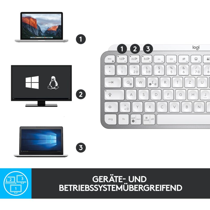 "Logitech MX Keys Mini - Tastatur - Hintergrundbeleuchtung Pale Gray" – Bild 5