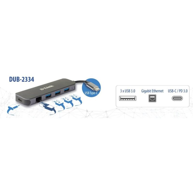 "D-Link DUB-2334 5-in-1 USB-C Hub mit Gigabit Ethernet/Power" – Bild 4