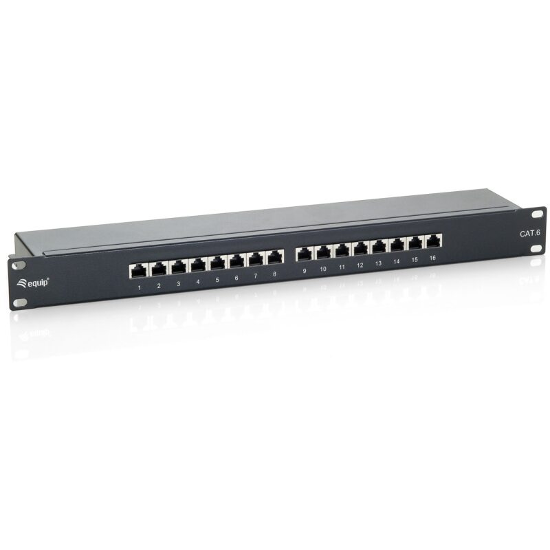 "Equip Patchpanel 16x RJ45 Cat6 19"" FTP 1HE ISO/IEC schwarz"