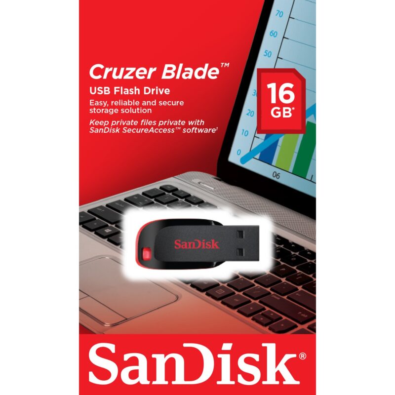 "STICK 16GB USB 2.0 SanDisk Cruzer Blade Black/Red" – Bild 3