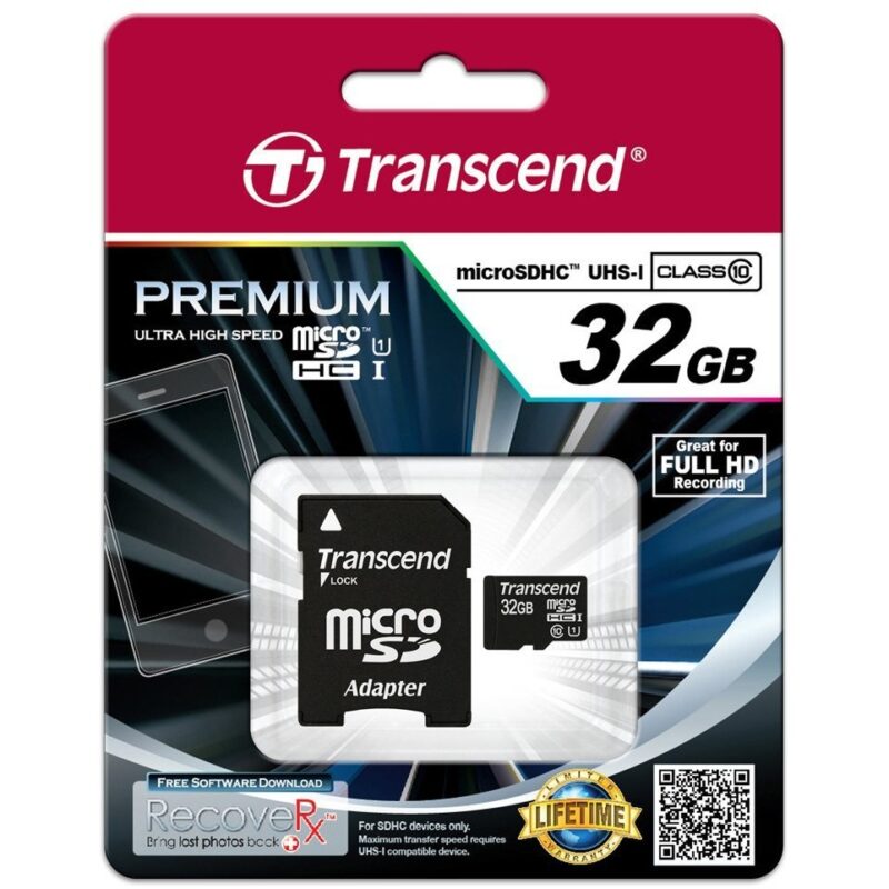 "CARD 32GB Transcend Premium MicroSDHC 45MB/s +Adapter"