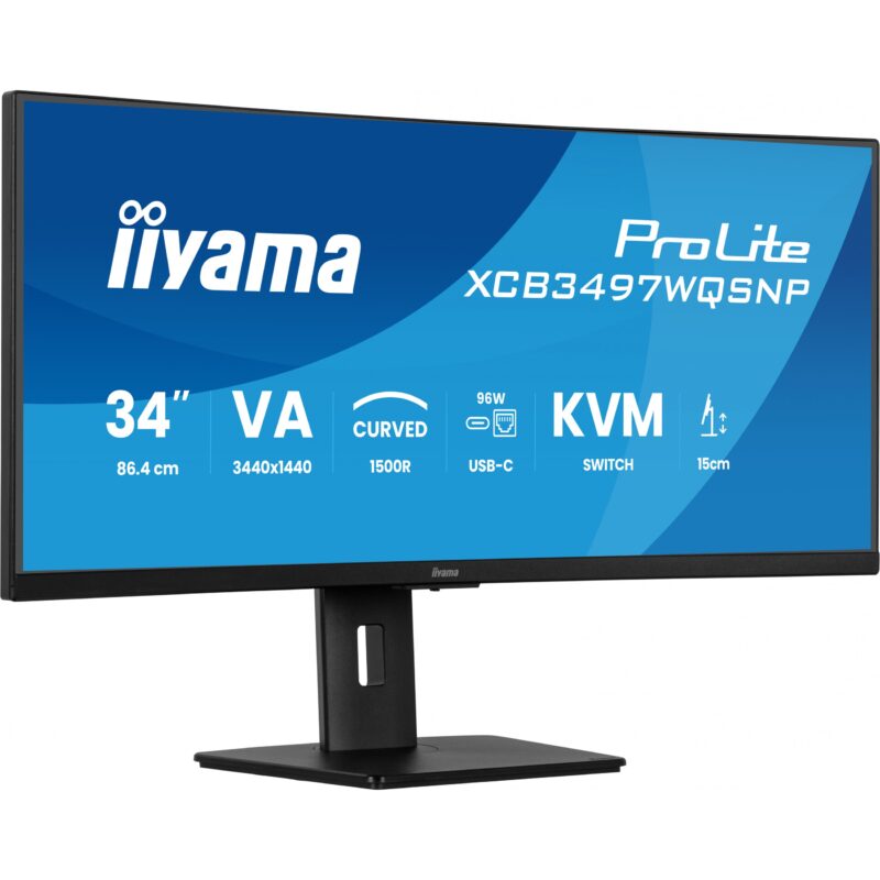 "86,4cm/34"" (3440x1440) iiyama ProLite XCB3497WQSNP-B1 21:9 UWQHD VA 0,4ms 120Hz HDMI DP USB-C Speaker Black"