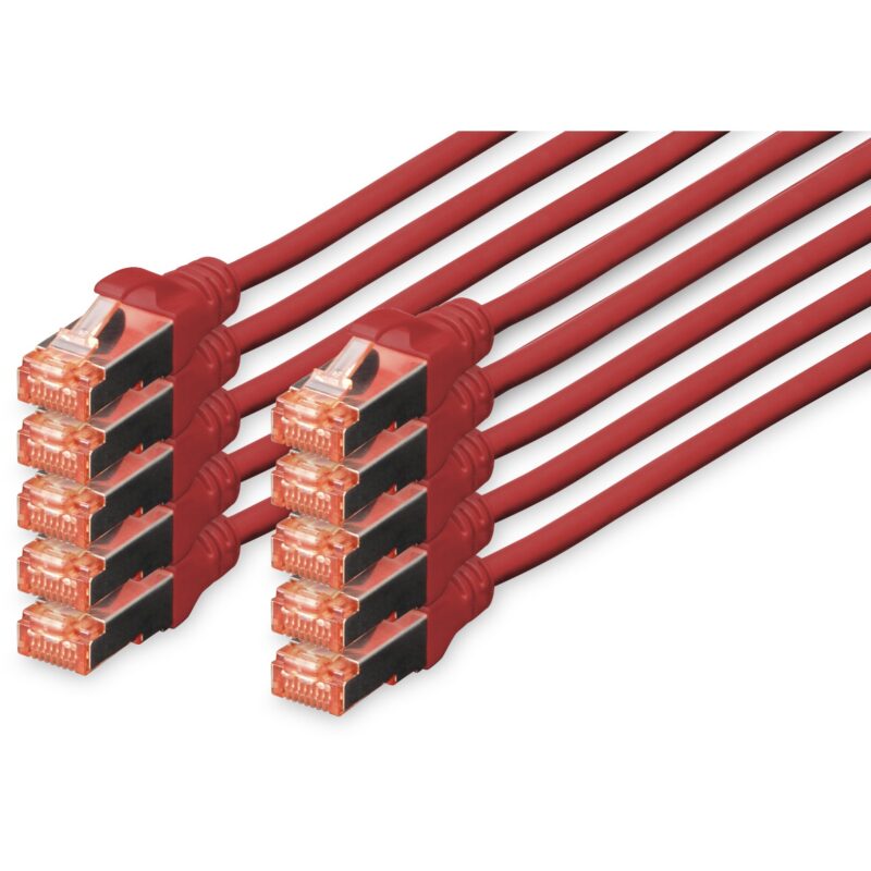 "DIGITUS CAT 6 S/FTP Patchkabel, 10 Stück, 0,25m, rot"