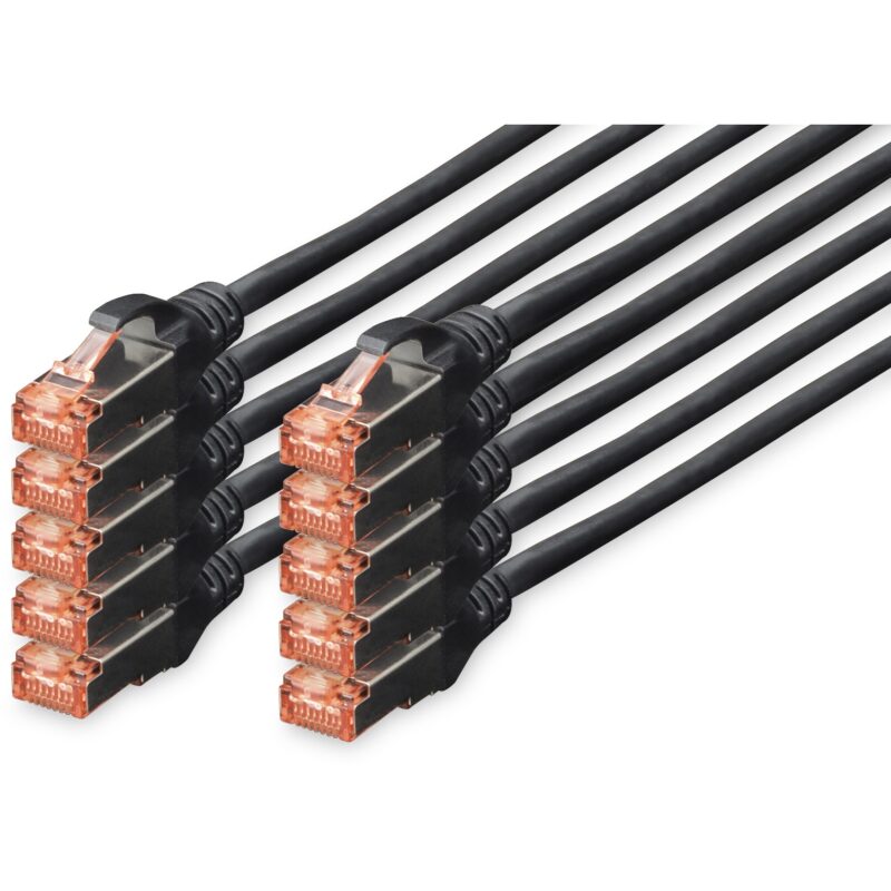 "DIGITUS CAT 6 S/FTP Patchkabel, 10 Stück, 0,25m, schwarz"