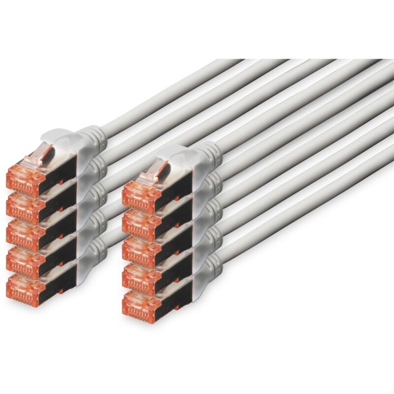 "DIGITUS CAT 6 S/FTP Patchkabel, 10 Stück, 0,25m, grau"