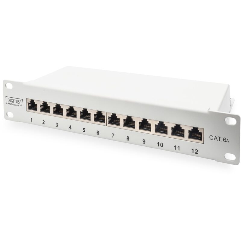 "DIGITUS Cat.6A Patch Panel, geschirmt, 12-Port, 10"", grau"