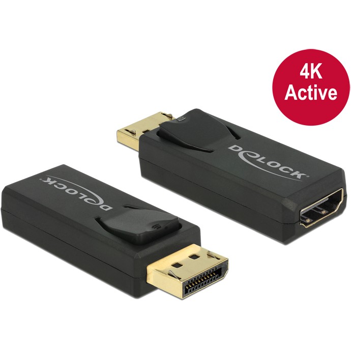 "DELOCK Adapter DisplayPort 1.2 Stecker > HDMI Buchse schwarz 4K Aktiv"