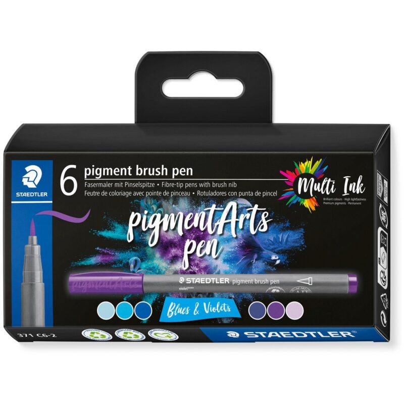 "STAEDTLER MultiInk Pigment Arts brush pen 6er-Set blues&viol retail"