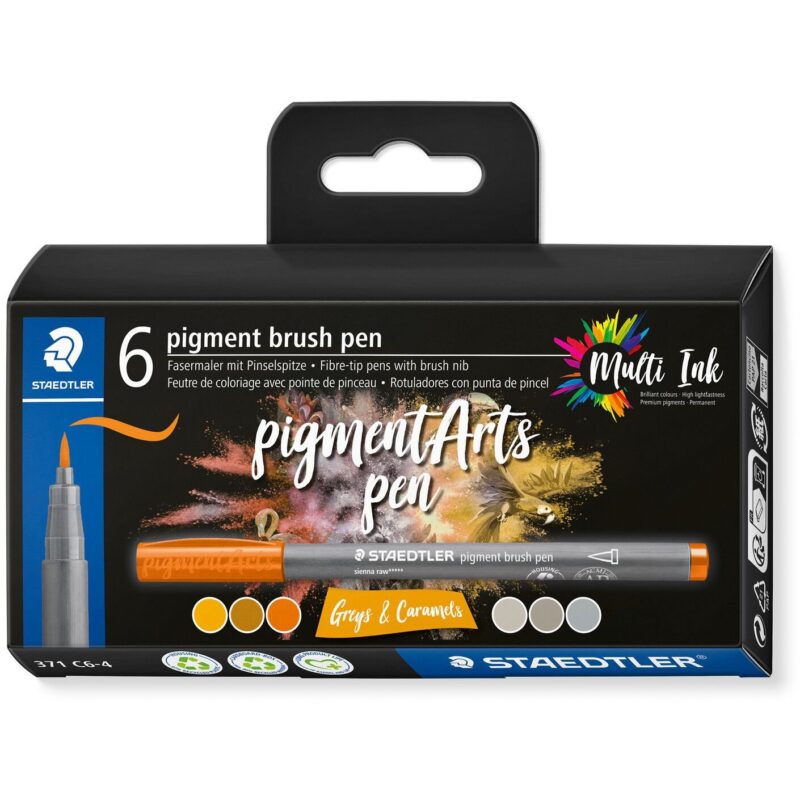 "STAEDTLER MultiInk Pigment Arts brush pen 6er-Set grau&Caram retail"