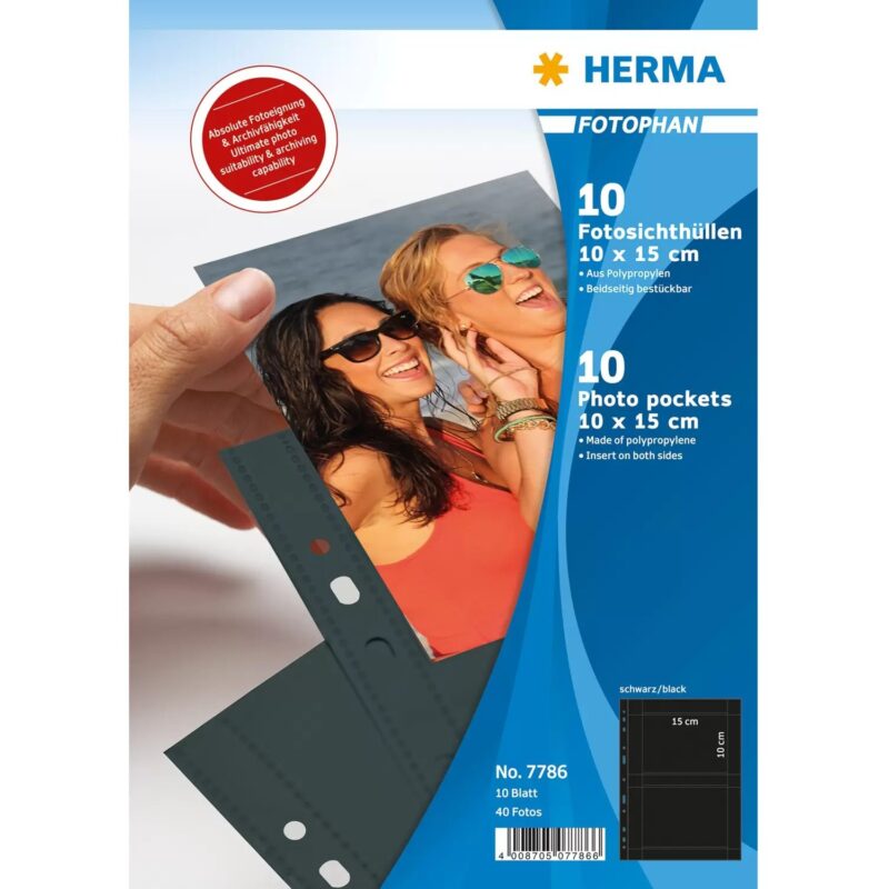"HERMA Fotosichthüllen 100 x 150 mm quer schwarz 10 Hüllen"
